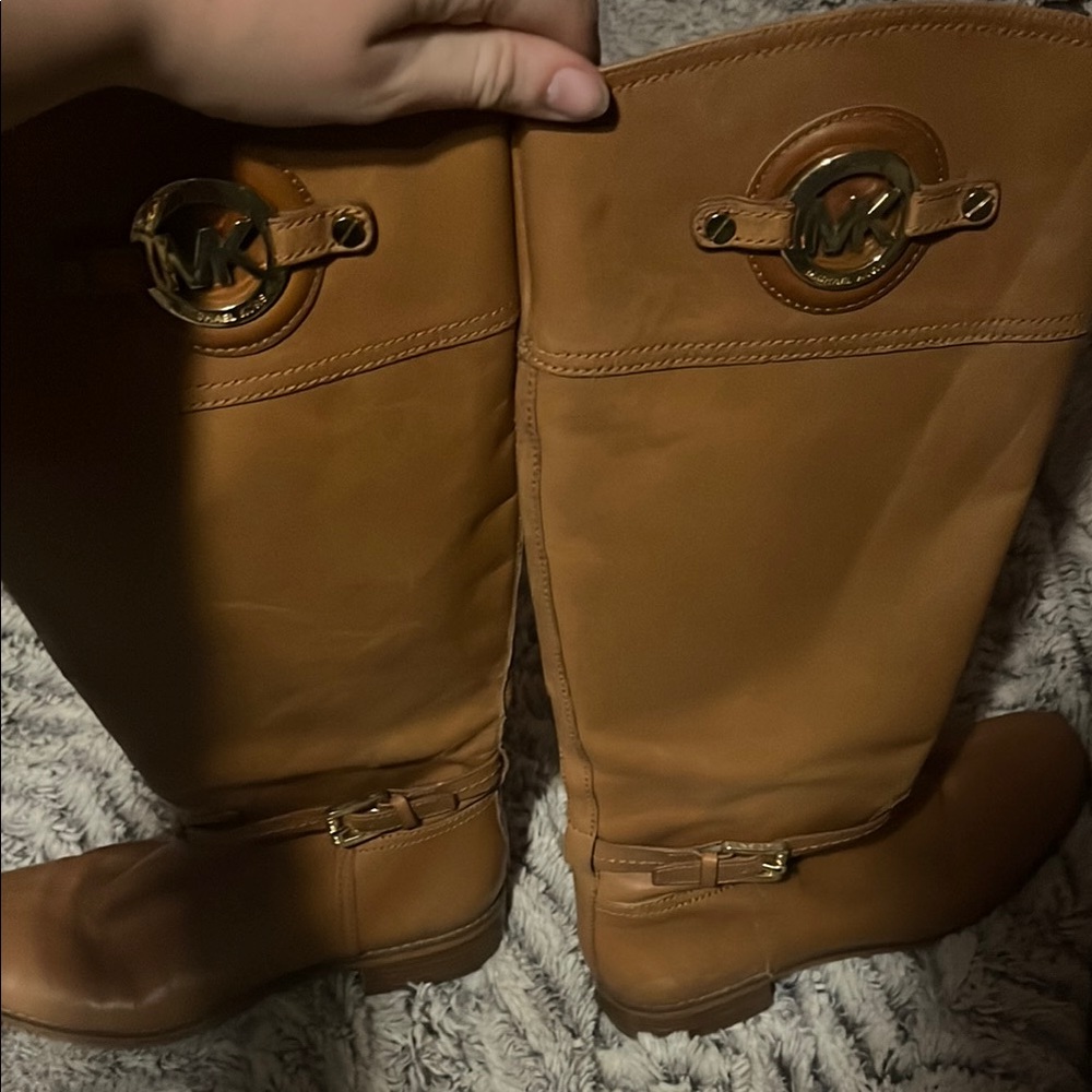 Michael Kors Tan Over the Knee Boots with Equestrian Design